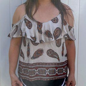Tan Patterned Blouse (L)